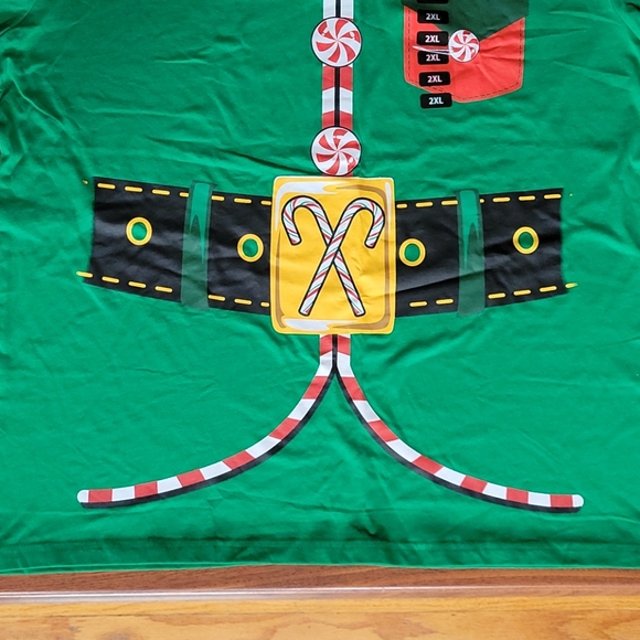 Holiday Party Elf T-Shirt Green 100% Cotton Christmas Crew Neck Men's 2XL - Picture 3 of 6